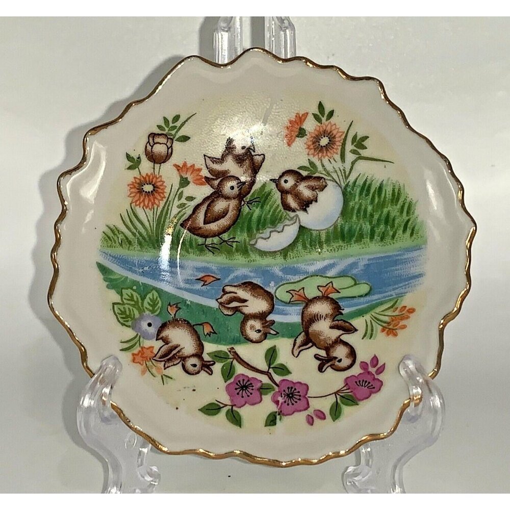 Vintage 4" Dish Ducklings Trinket Dish Easter Spring Made In Japan - Picture 4 of 6